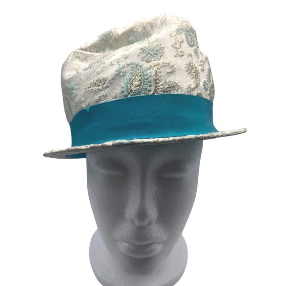 Vintage Cloche Bucket Hat‎ Cream Teal Paisley 40\'s pasadena USA main image 8